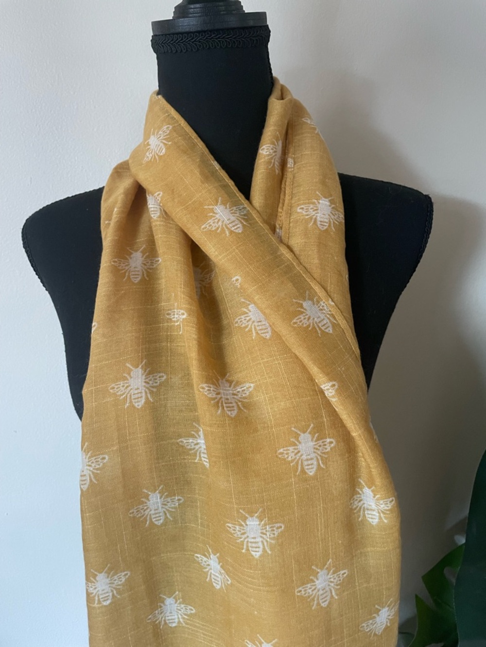 Lightweight Mustard Yellow Bee Print Scarf - Women Accessories - Picture 5 of 7